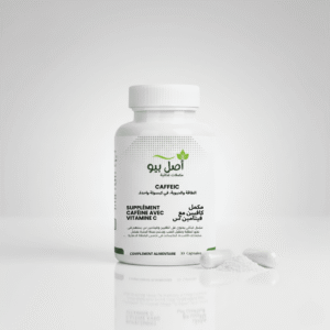 Flacon de CaffeiC d'AslBio sur un bureau pour acheter CaffeiC énergie Maroc.