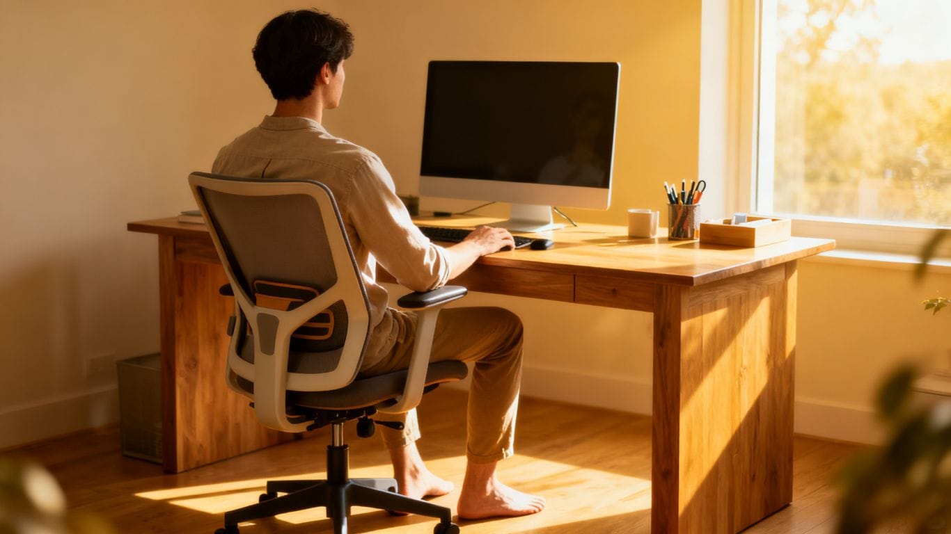 Personne travaillant avec une bonne posture à un bureau.