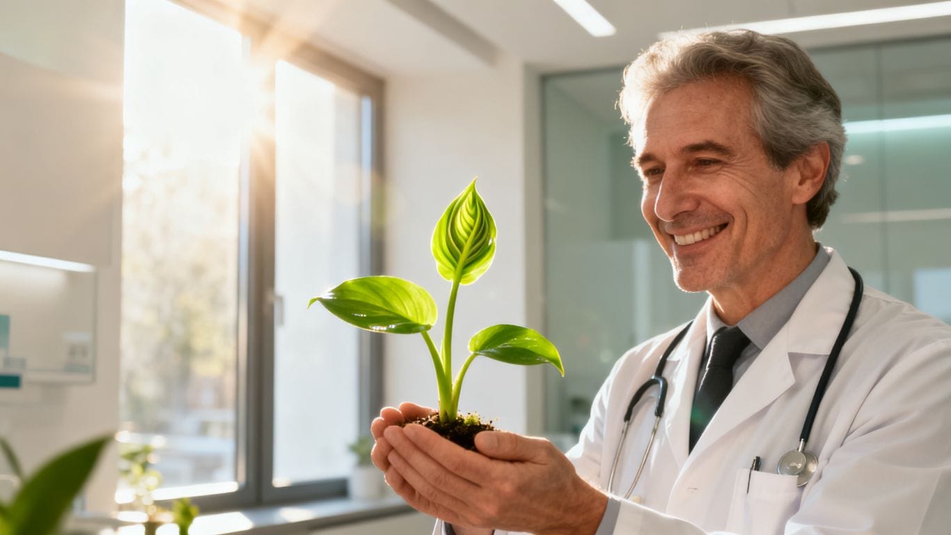 Dr. Leborgne avec une plante médicinale