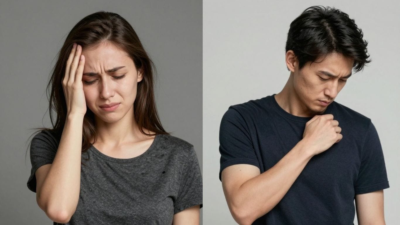 Woman and man experiencing different levels of pain.