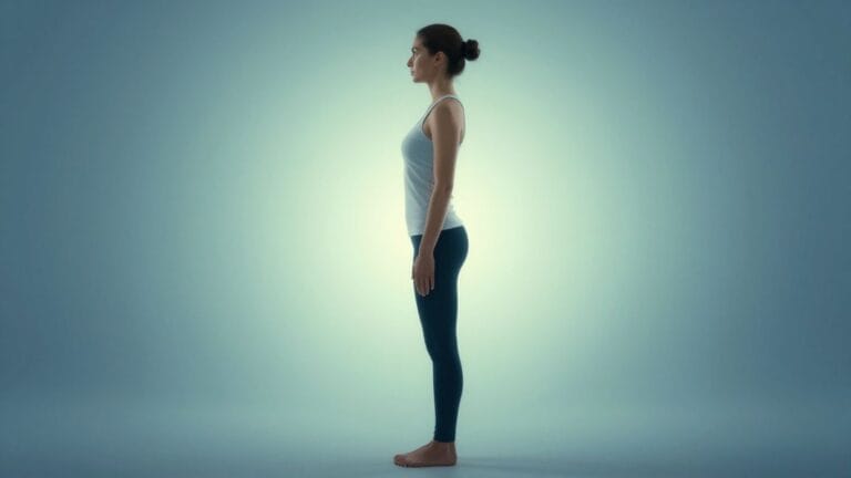 Person with perfect posture, spine aligned, looking healthy.
