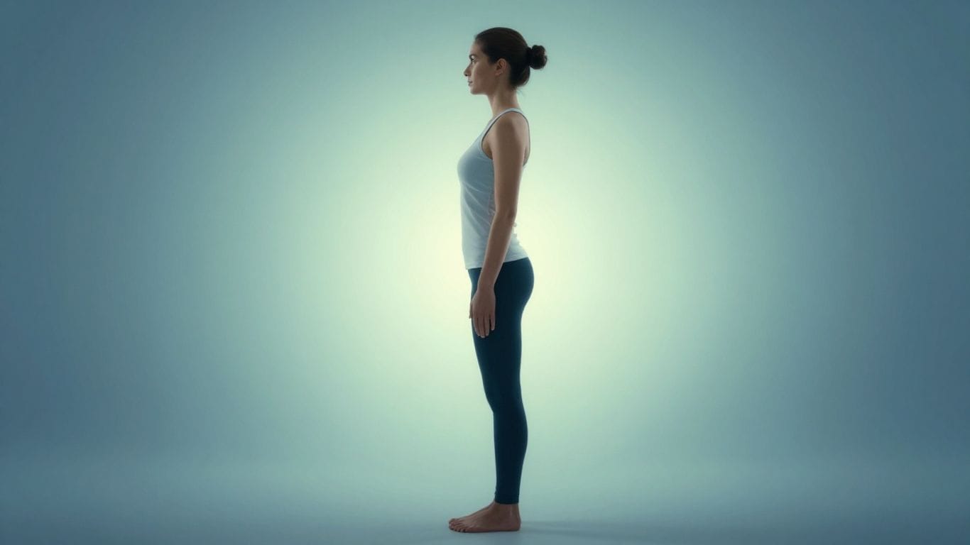 Person with perfect posture, spine aligned, looking healthy.