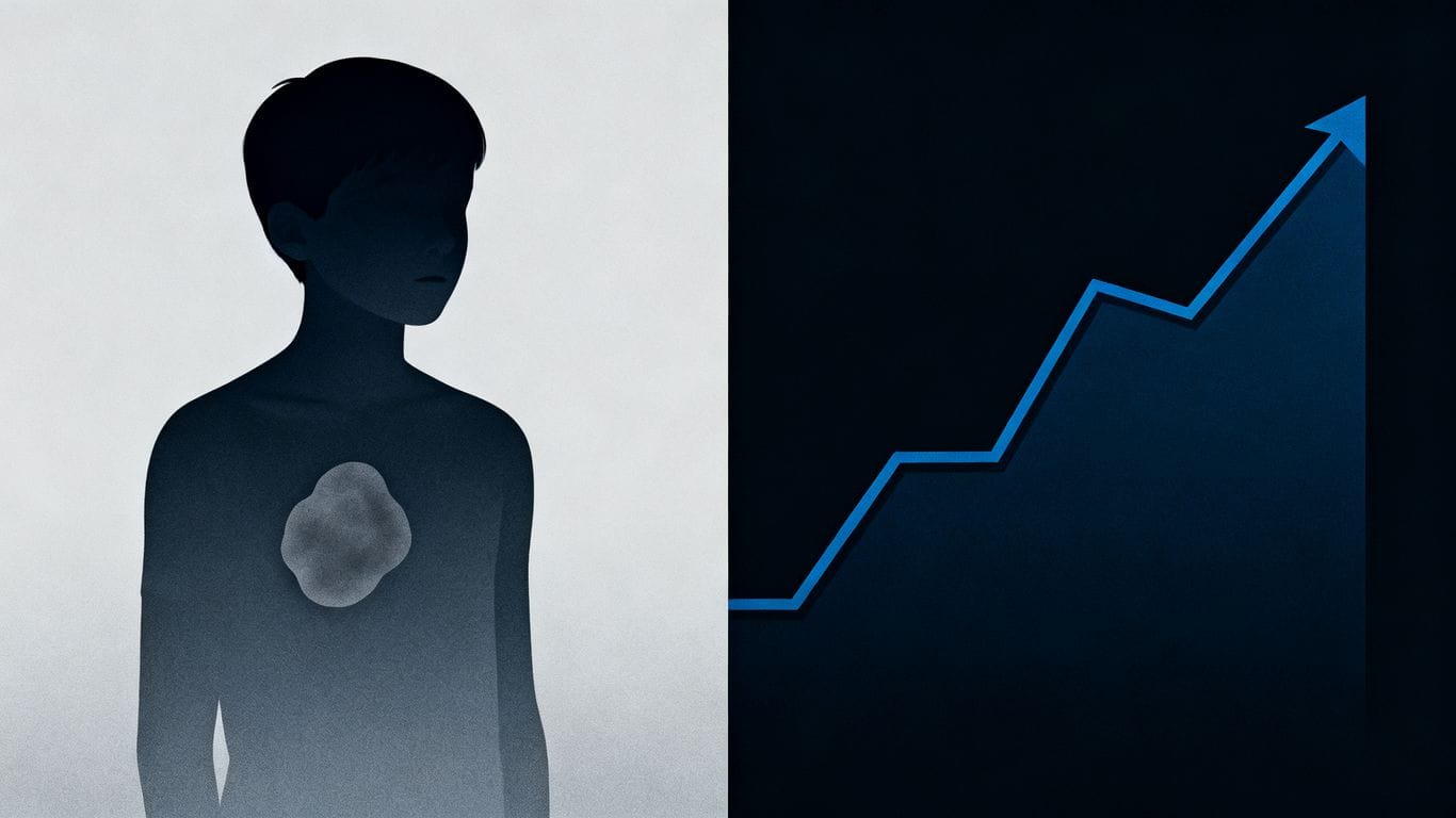 Jeune adulte avec une tumeur et un graphique de tendance.